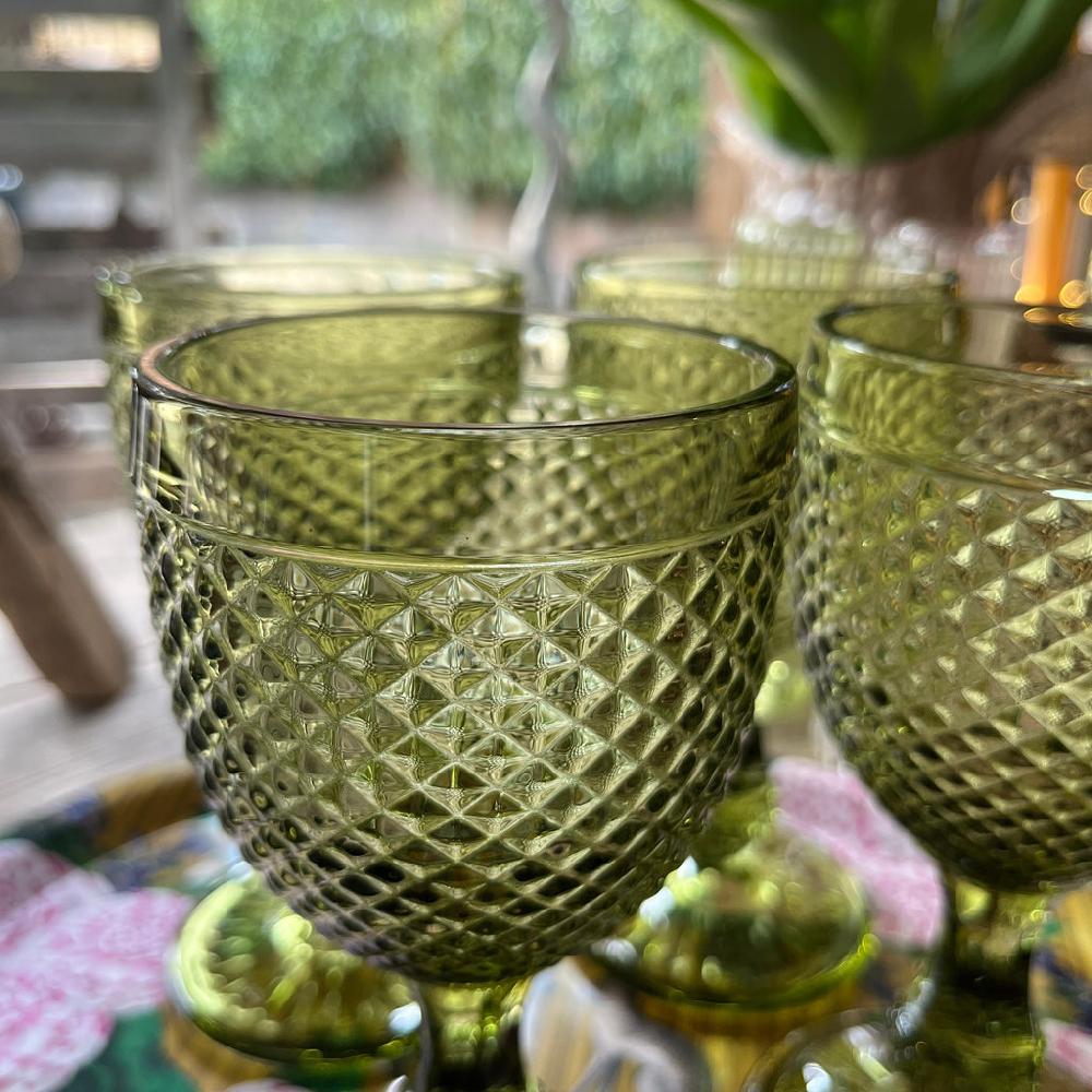 Greige Diamond Wine Glass - Olive Green - Set Of Four