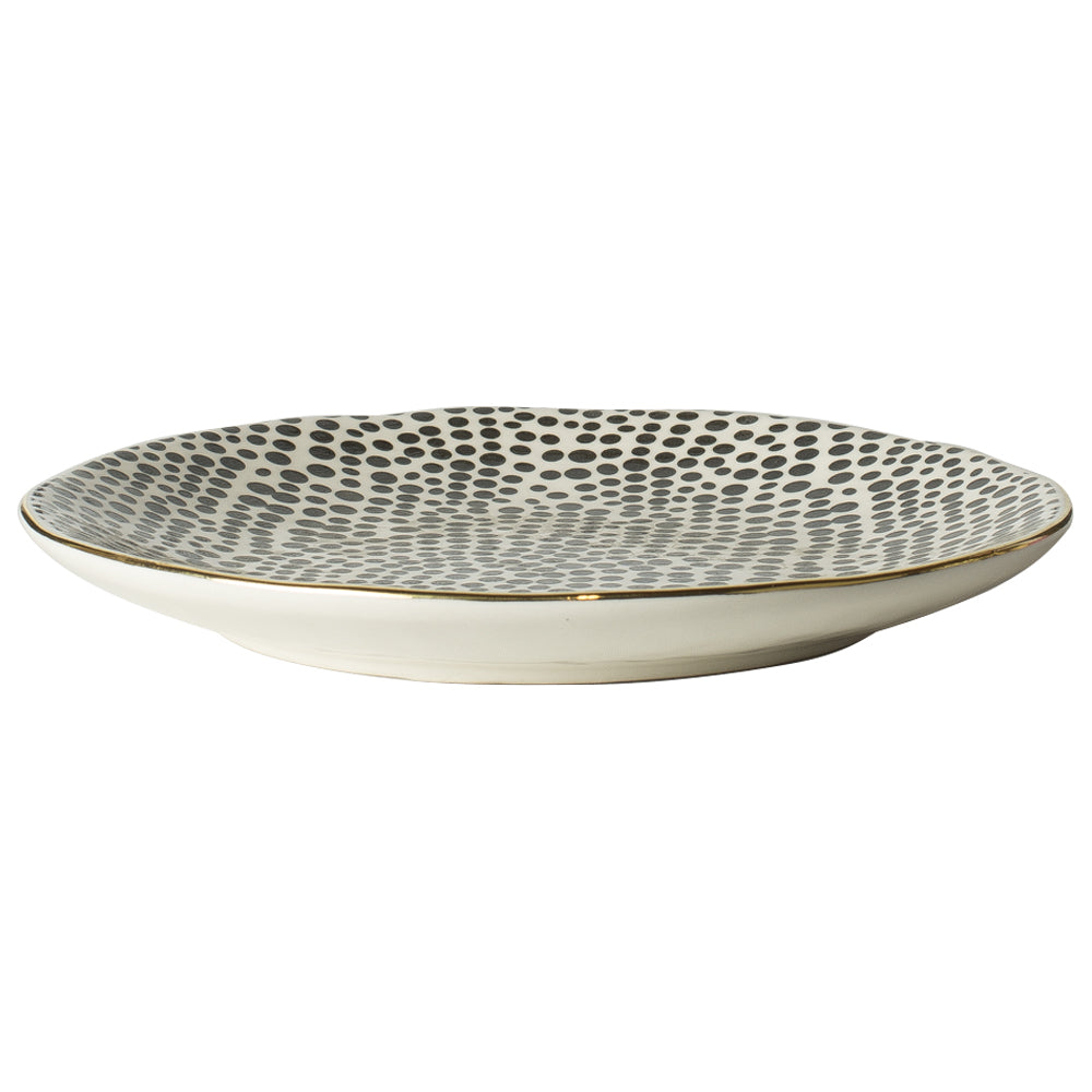 Greige Dotty Plate With Gold Rim