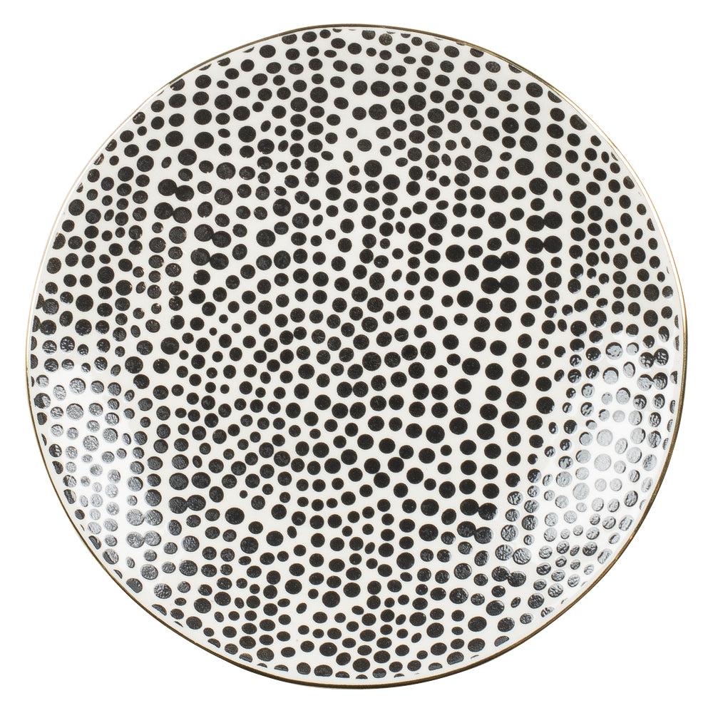 Greige Dotty Plate With Gold Rim