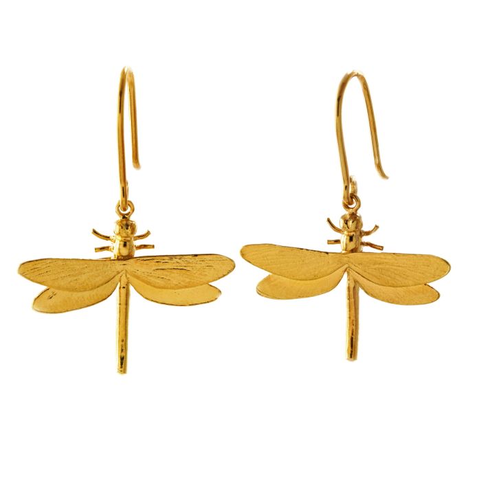 Greige Dragonfly Hook Earrings - Gold - Alex Monroe