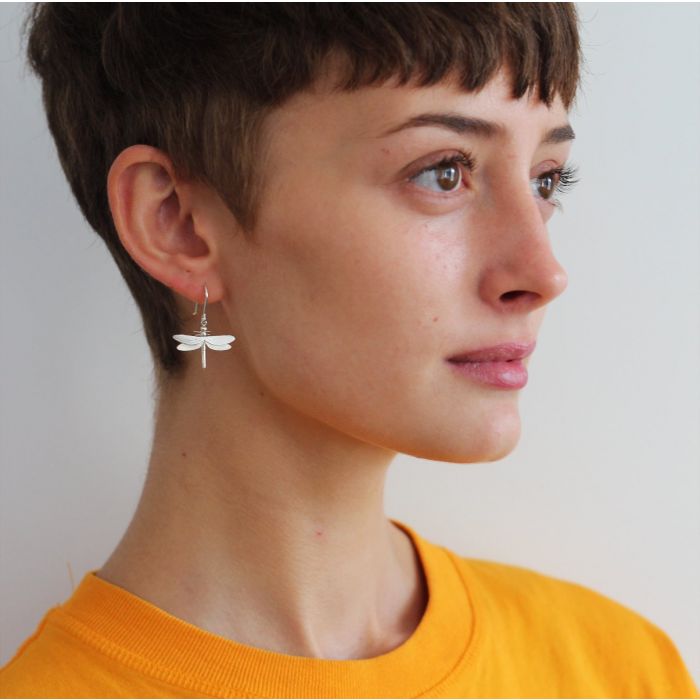 Greige Dragonfly Hook Earrings - Gold - Alex Monroe