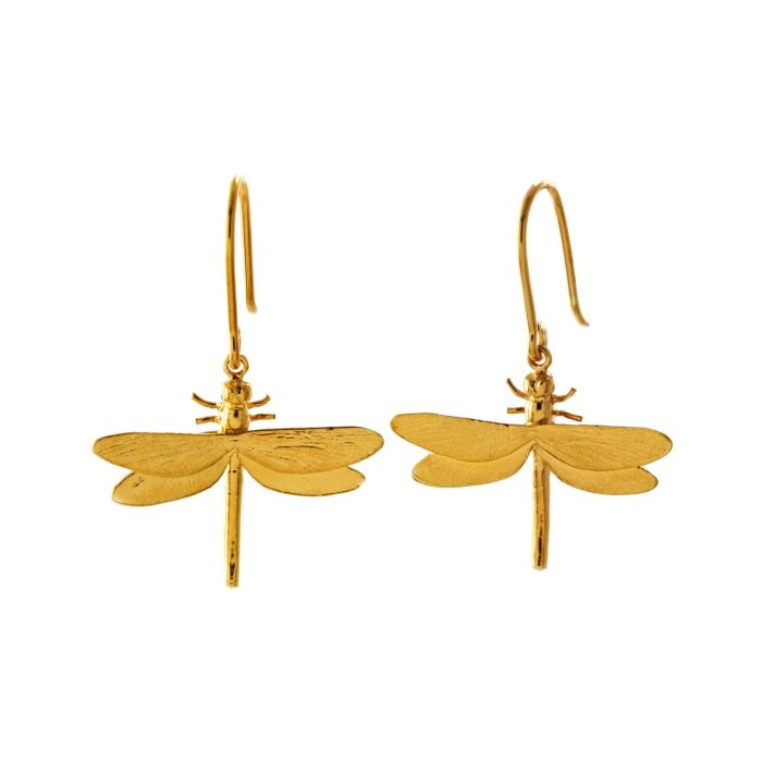 greige Dragonfly Hook Earrings - Gold - Alex Monroe