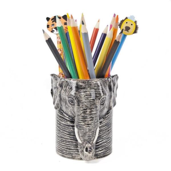 Greige Elephant Pencil Pot By Quail Ceramics