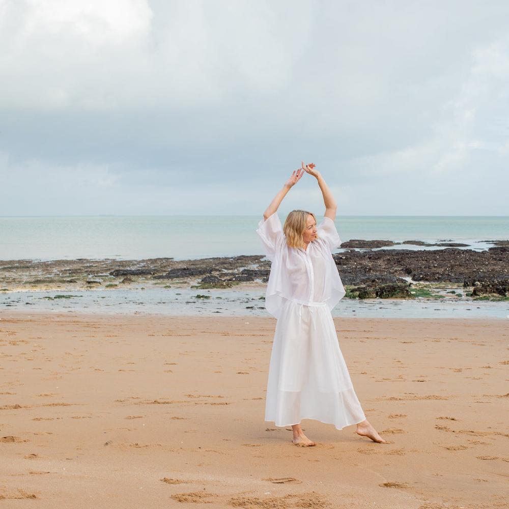 Greige Elva Pure Cotton Skirt From Chalk - White