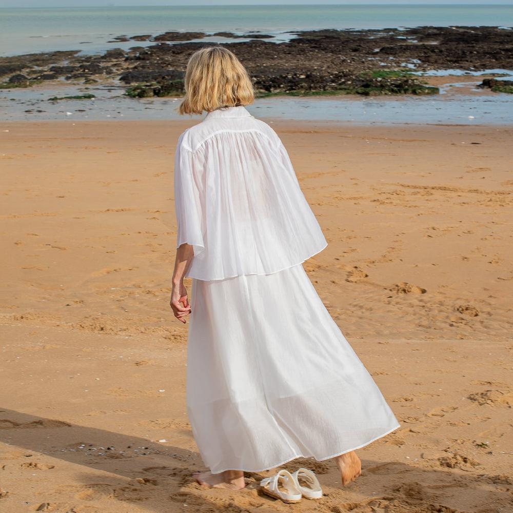 Greige Elva Pure Cotton Skirt From Chalk - White