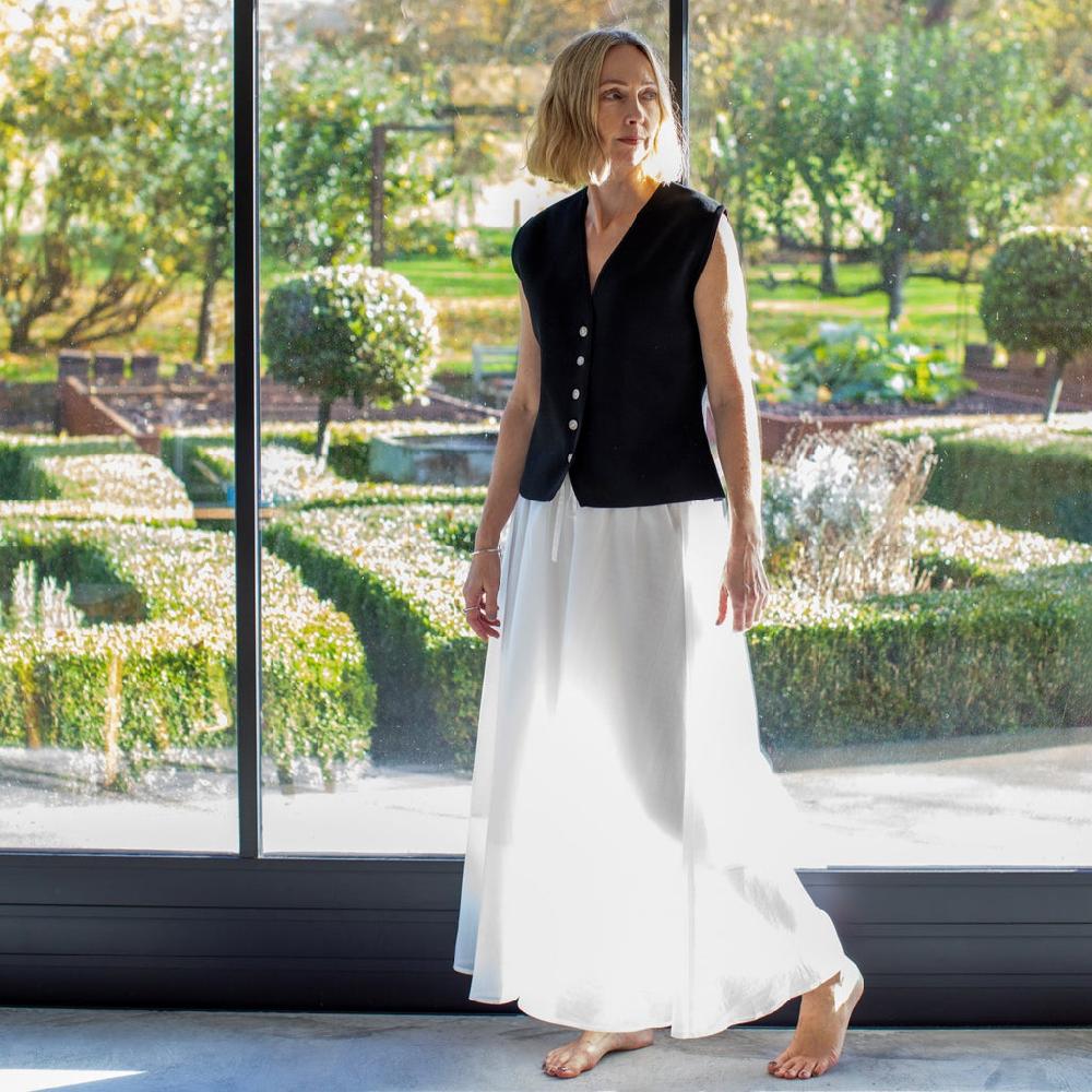 greige Elva Pure Cotton Skirt from Chalk - White