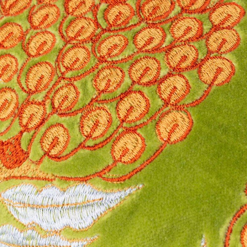 Greige Embroidered Velvet Cushion - Chartreuse