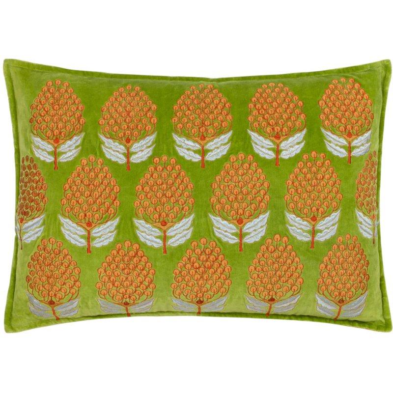Greige Embroidered Velvet Cushion - Chartreuse