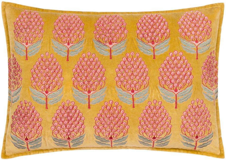 Greige Embroidered Velvet Cushion - Gold