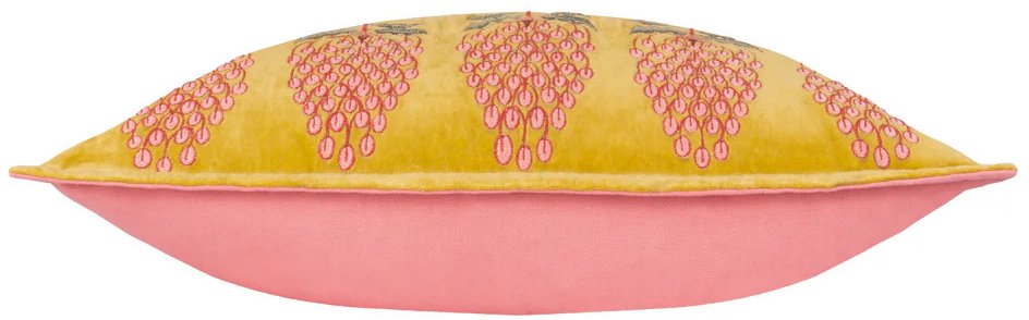 Greige Embroidered Velvet Cushion - Gold