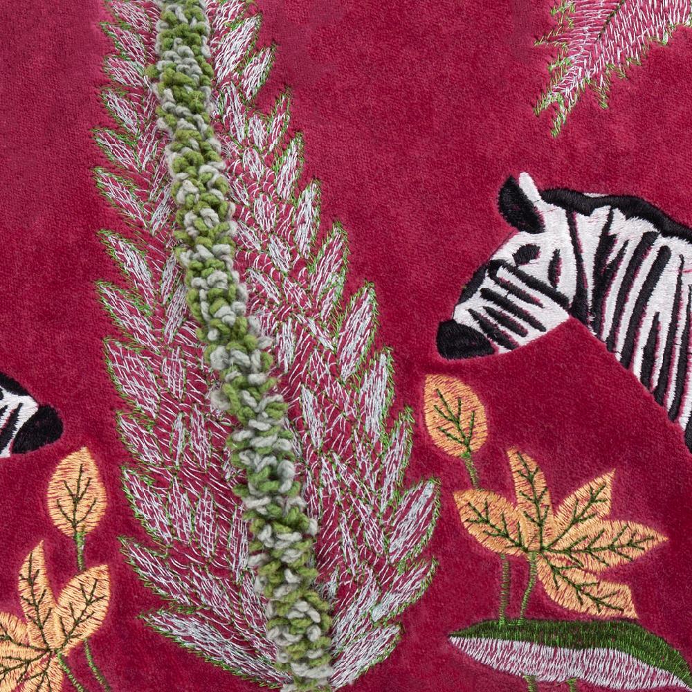 Greige Embroidered Velvet Cushion - Zebras