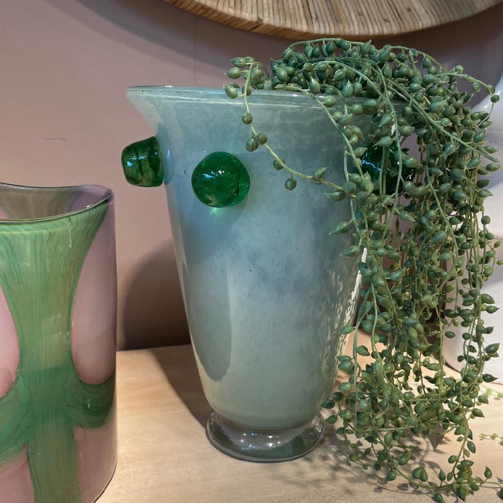 Greige Emerald Green Glass Bobble Vase