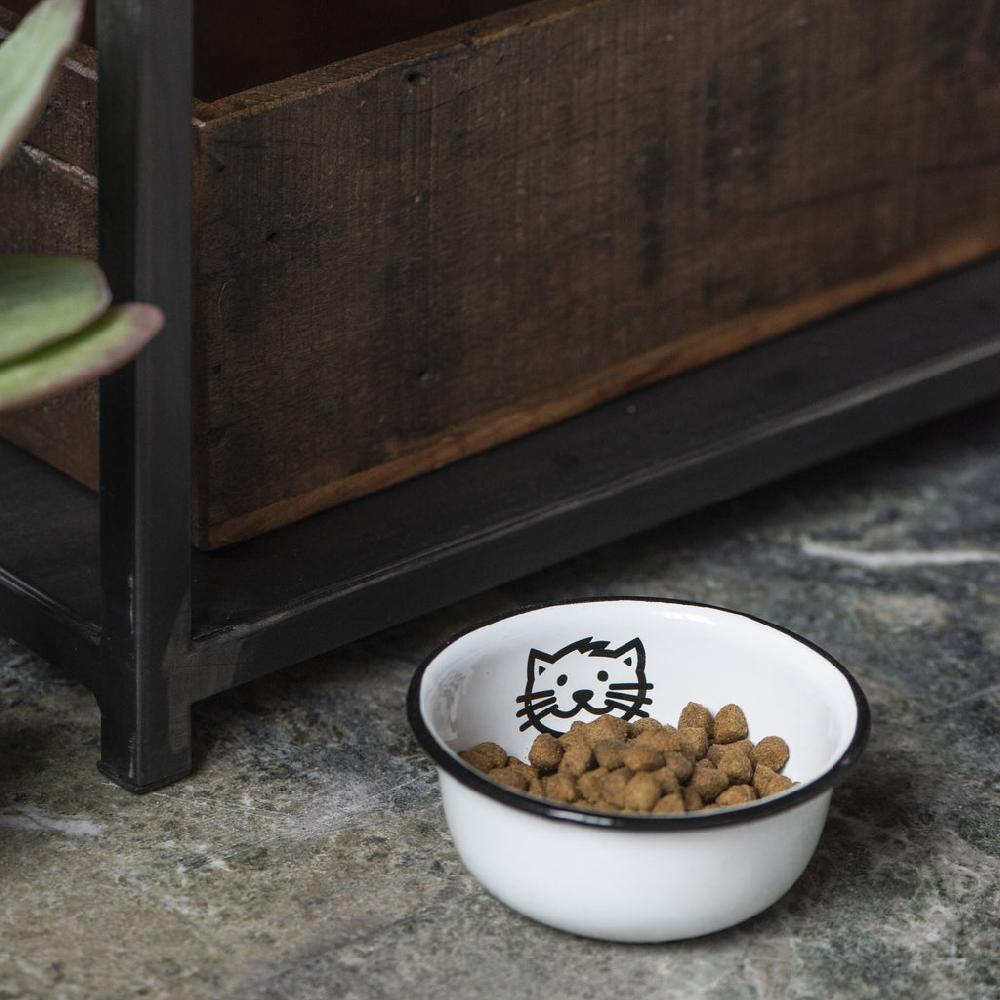 greige Enamel Cat Bowl