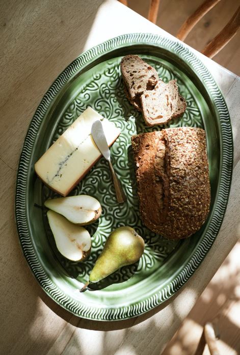 greige Enamel Oval Serving Platter - Forest