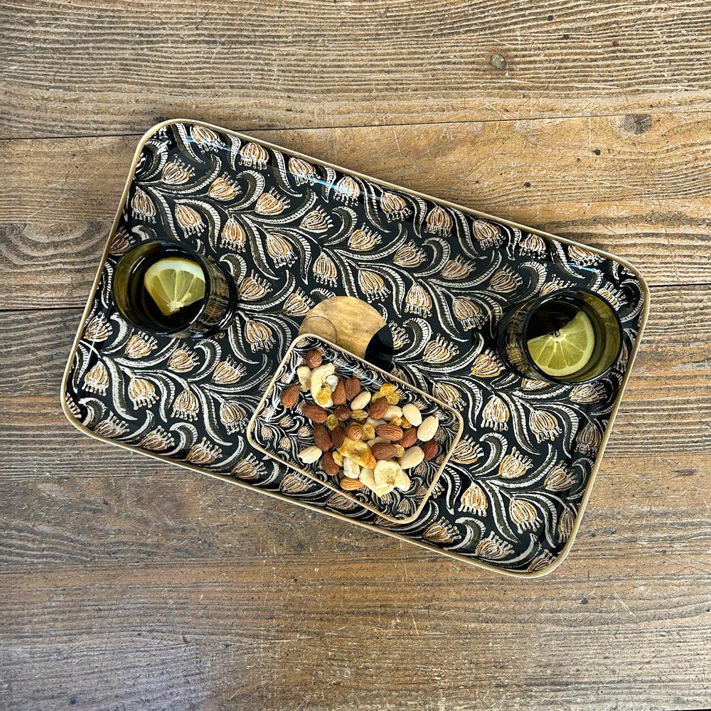 greige Enamelled Albizia Tray - Medium - Boncoeurs