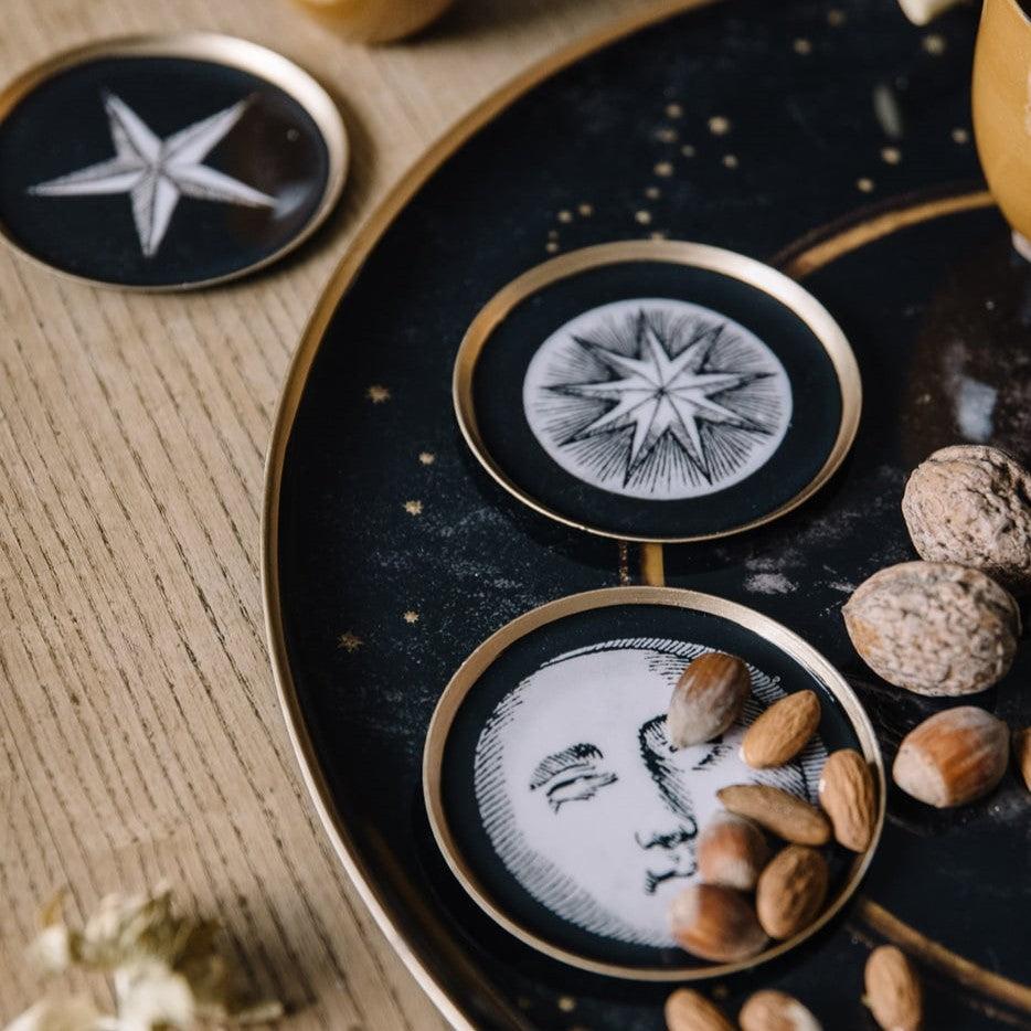 Greige Enamelled Astrology Coasters - Boncoeurs