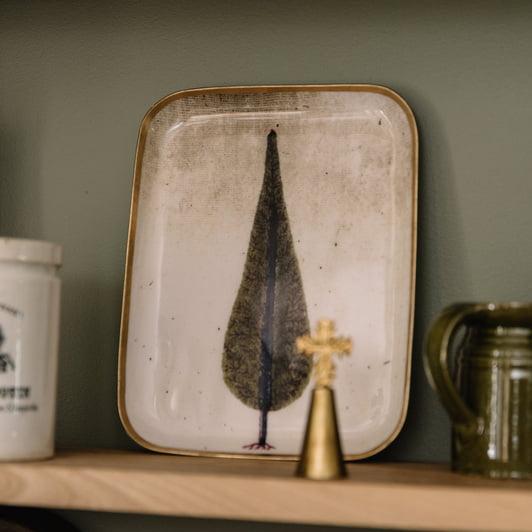 greige Enamelled Cyprus Tree Tray - Small - Boncoeurs