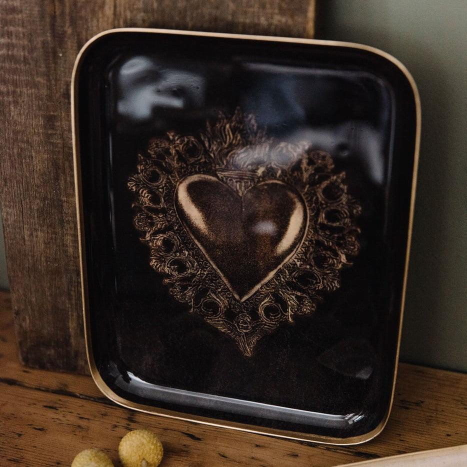Greige Enamelled Heart Maria Tray - Small - Boncoeurs