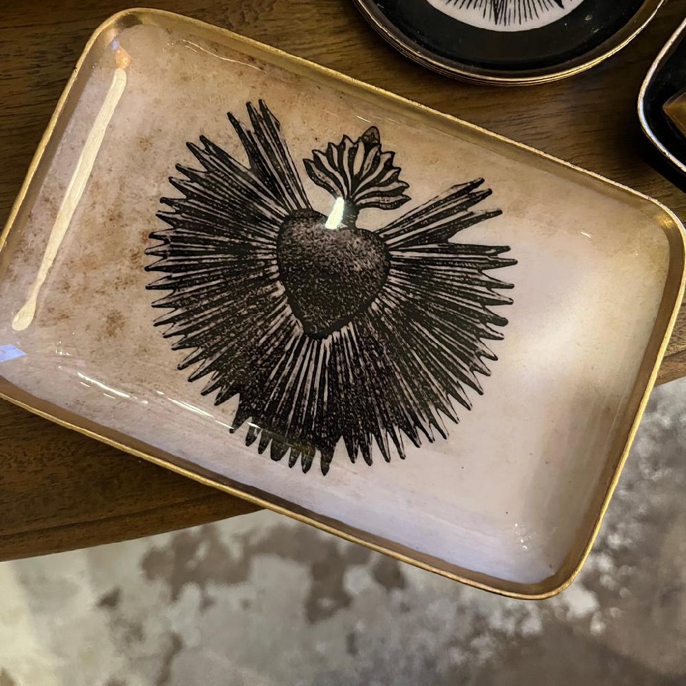 Greige Enamelled Heart Ray Tray - Mini - Boncoeurs