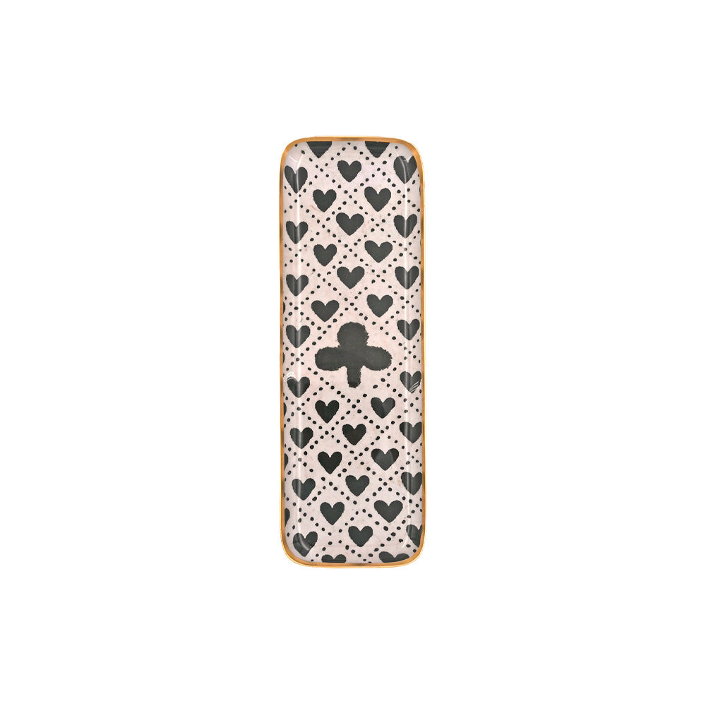 Greige Enamelled Hearts Tray - Duo - Boncoeurs