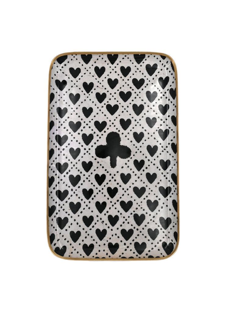 greige Enamelled Hearts Tray - Medium - Boncoeurs