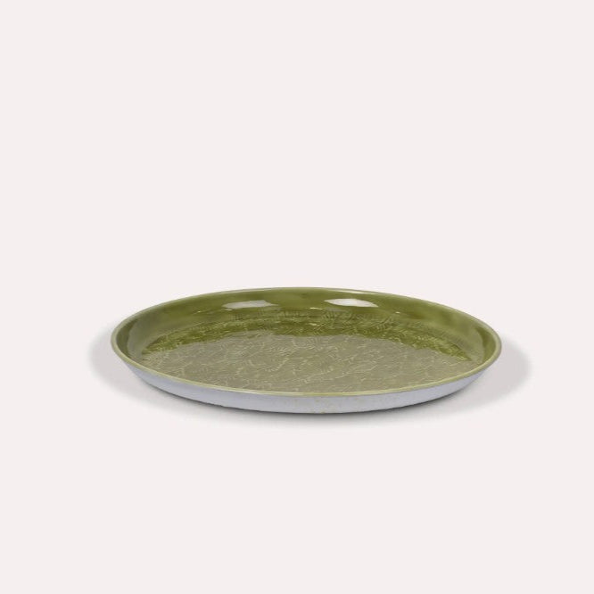 Greige Enamelled Moss Green Leaves Tray