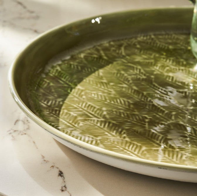 Greige Enamelled Moss Green Leaves Tray