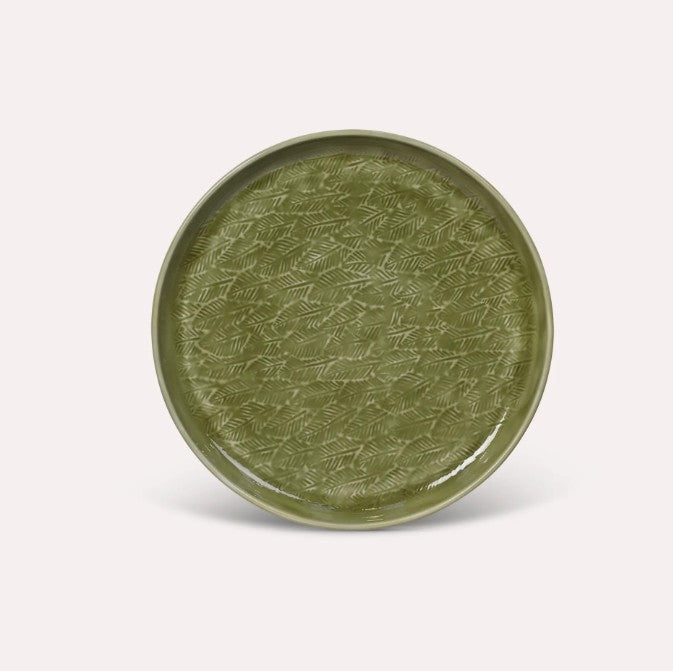 Greige Enamelled Moss Green Leaves Tray