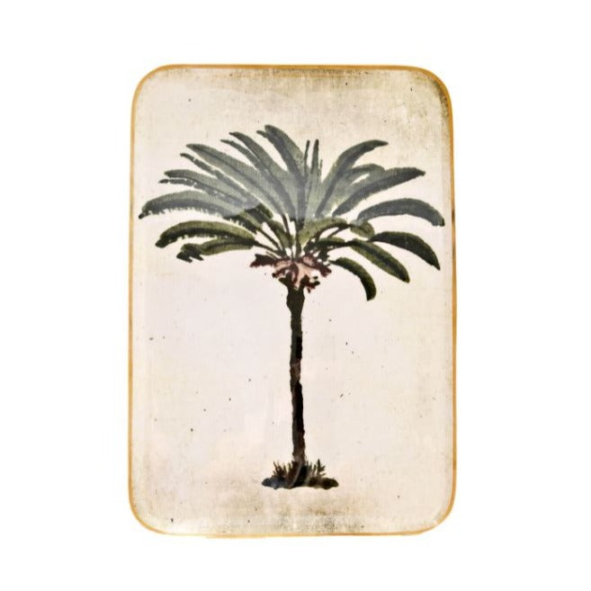 Greige Enamelled Palm Tree Tray - Large - Boncoeurs