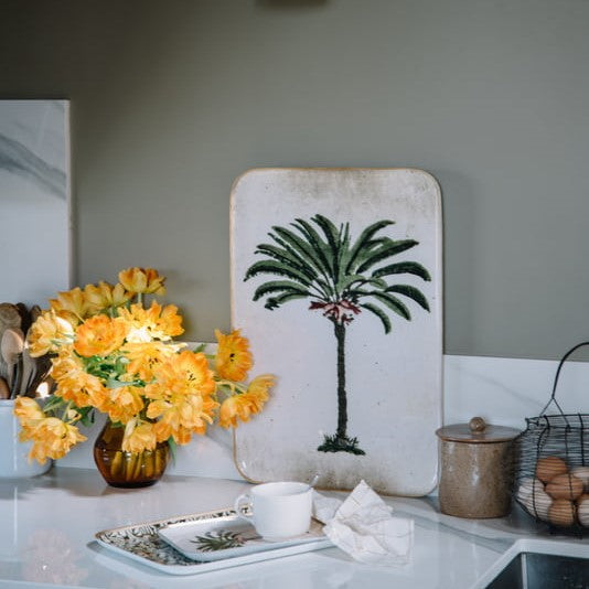 Greige Enamelled Palm Tree Tray - Large - Boncoeurs