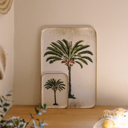 Greige Enamelled Palm Tree Tray - Mini - Boncoeurs