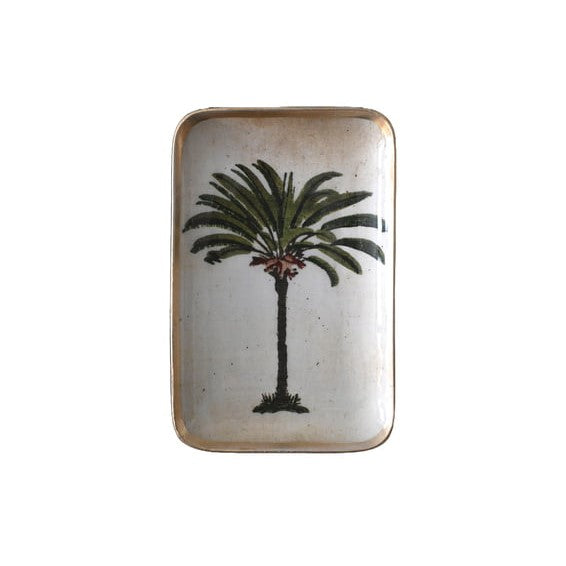 greige Enamelled Palm Tree Tray - Mini - Boncoeurs