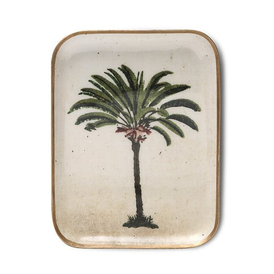 greige Enamelled Palm Tree Tray - Small - Boncoeurs
