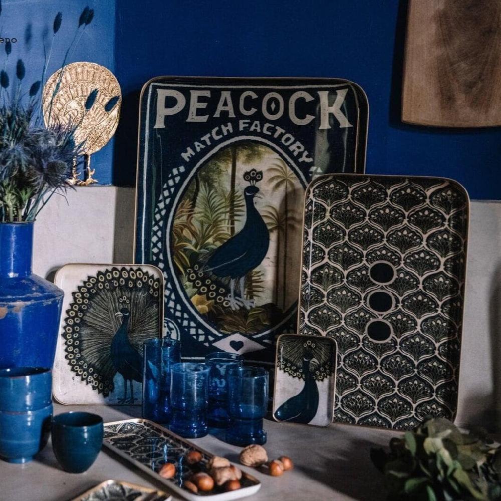 Greige Enamelled Peacock Tray - Large - Boncoeurs