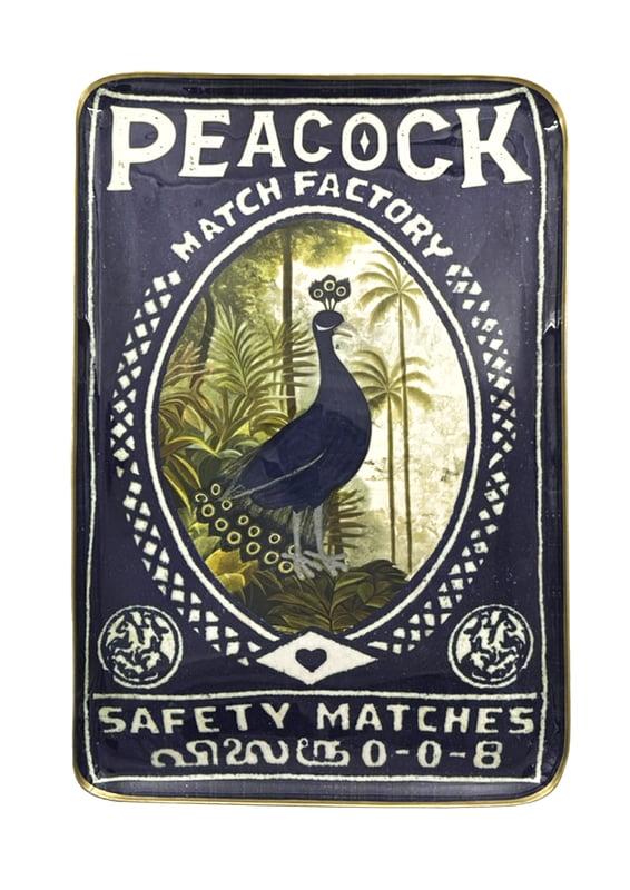 greige Enamelled Peacock Tray - Large - Boncoeurs