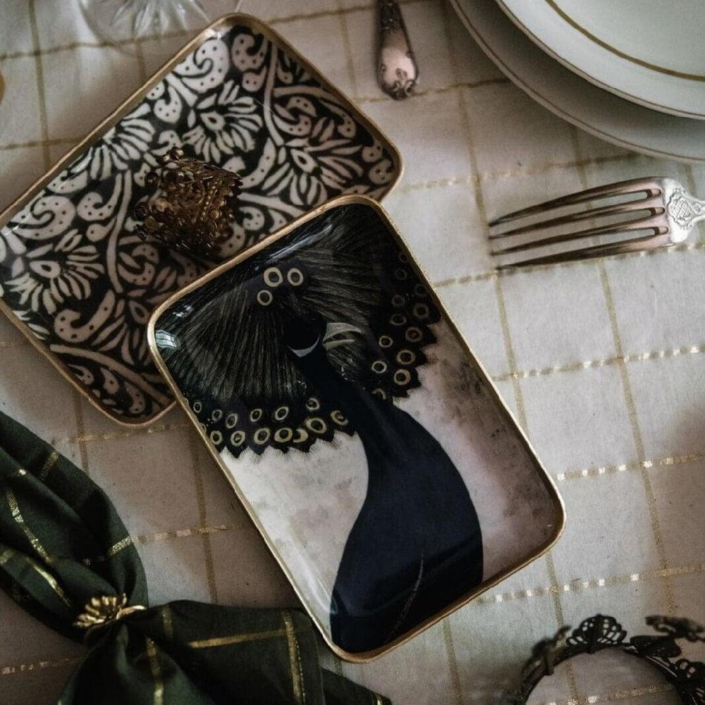Greige Enamelled Peacock Tray - Mini - Boncoeurs