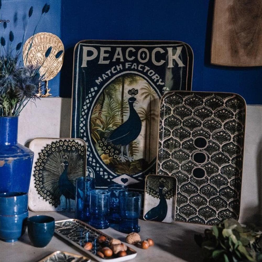 Greige Enamelled Peacock Tray - Mini - Boncoeurs