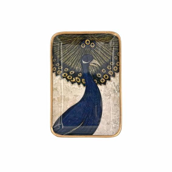 greige Enamelled Peacock Tray - Mini - Boncoeurs