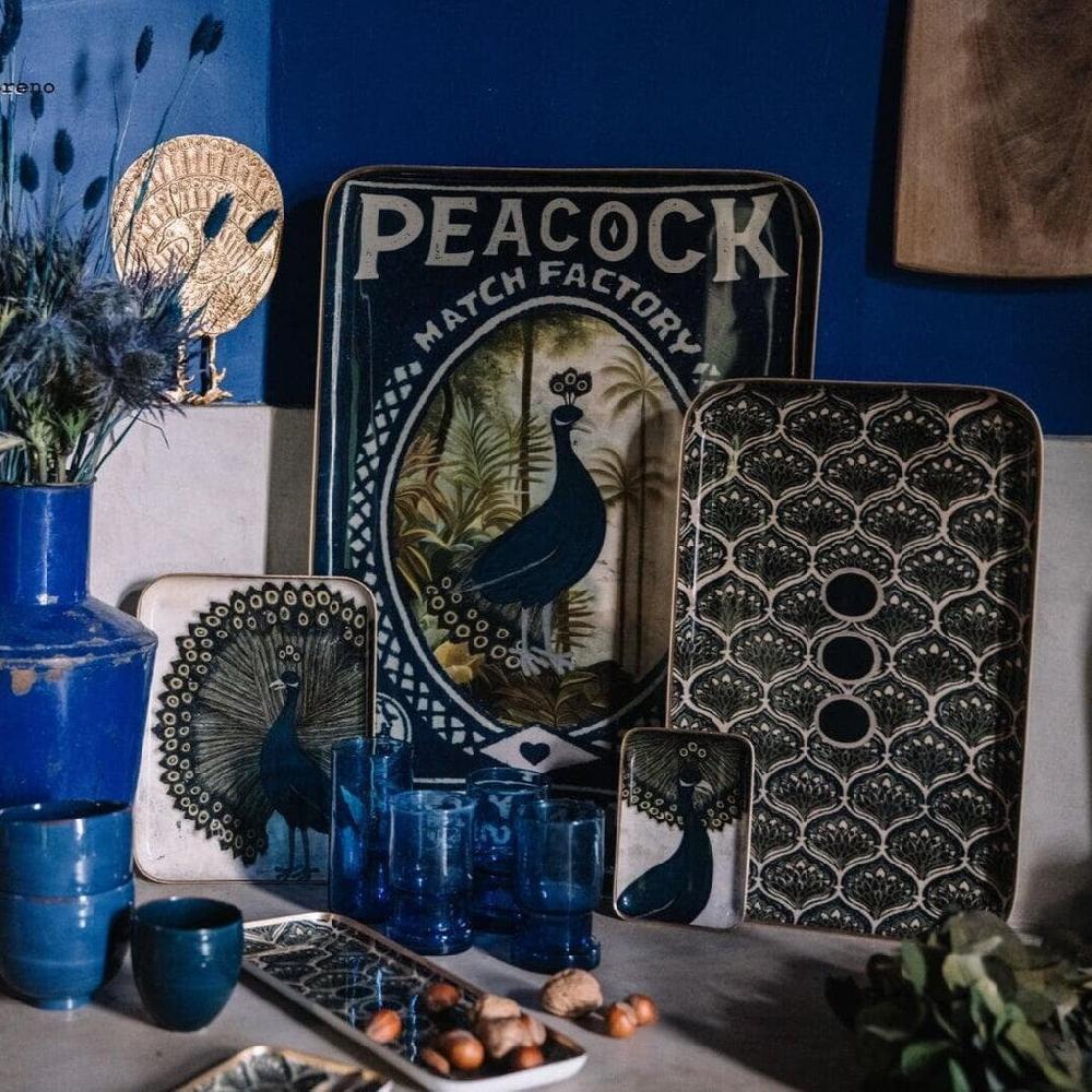 Greige Enamelled Peacock Tray - Small - Boncoeurs