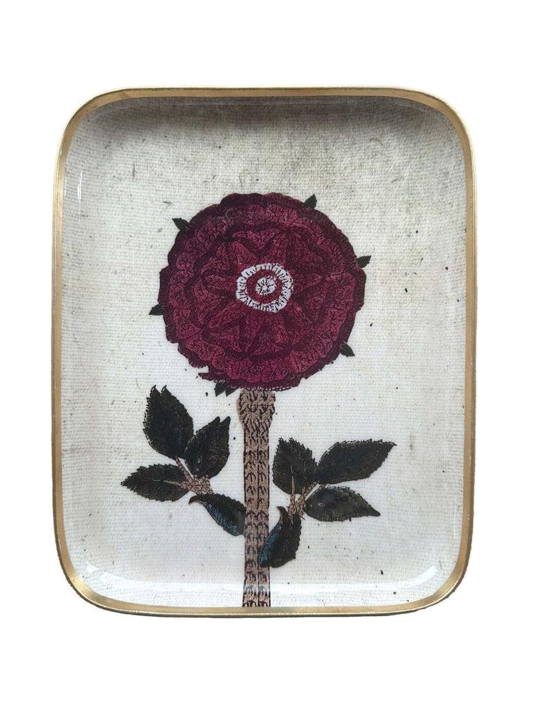 greige Enamelled Peony Tray - Small - Boncoeurs