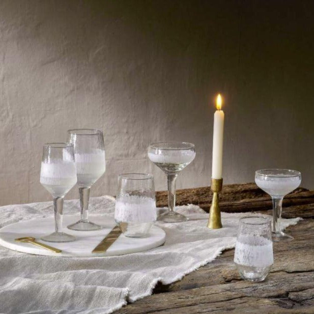 greige Etched Wine Glass - Set of Four