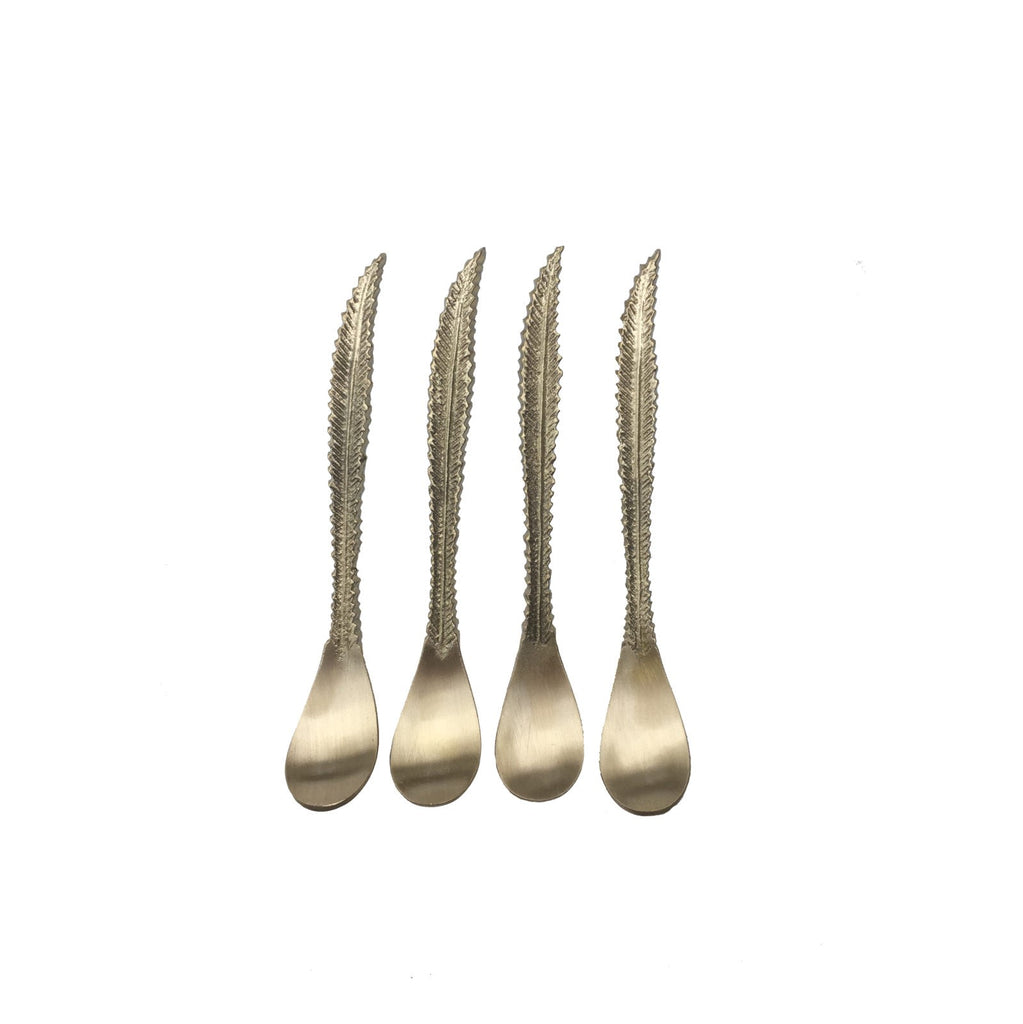 Greige Feather Brass Teaspoon - Set Of Four