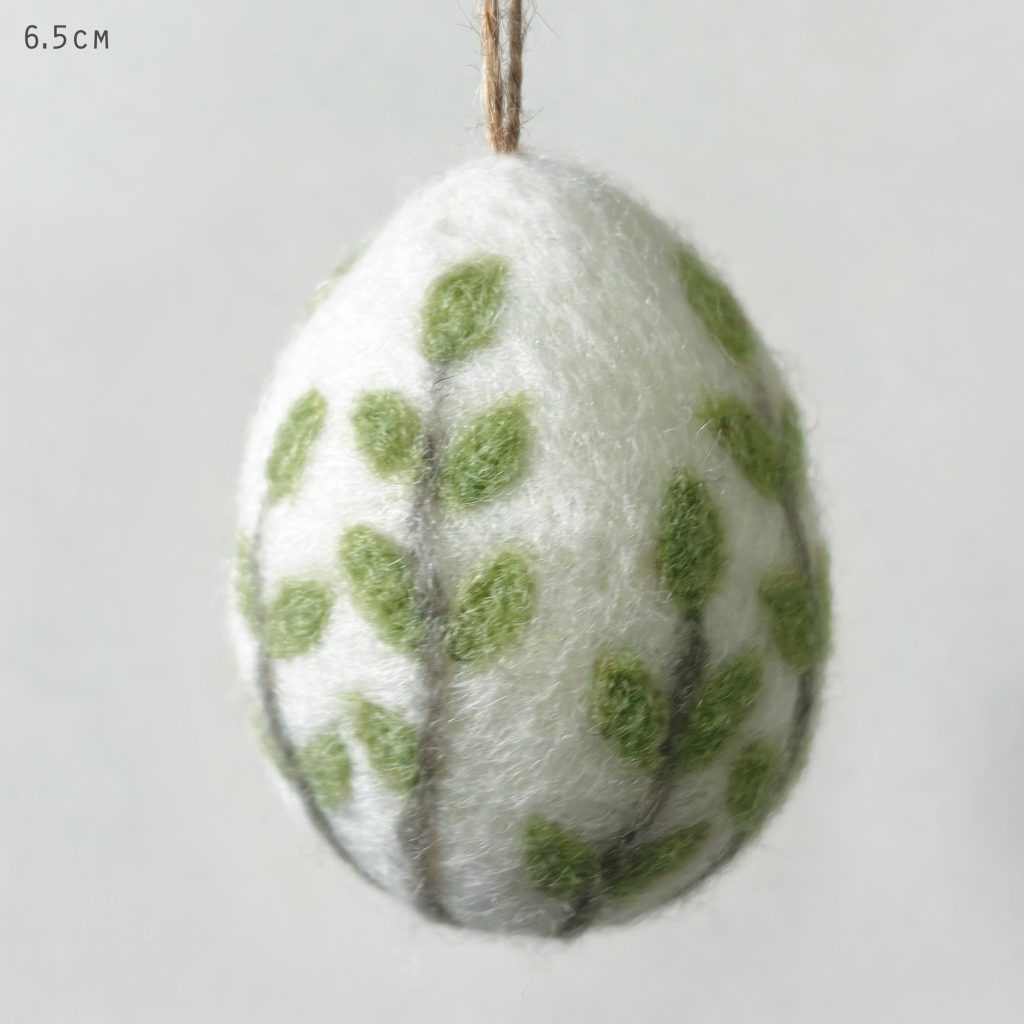 Greige Felt Floral Egg - Yellow Green Or Pink