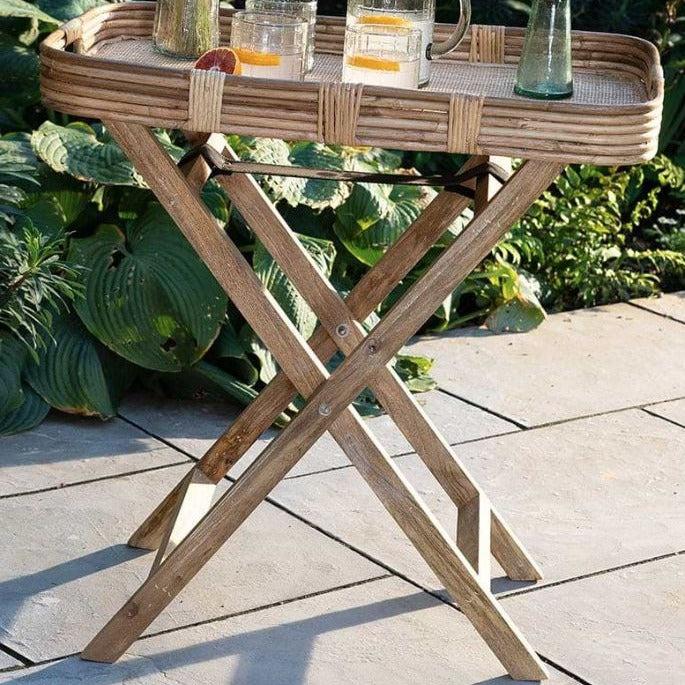 Greige Folding Rattan Tray Table