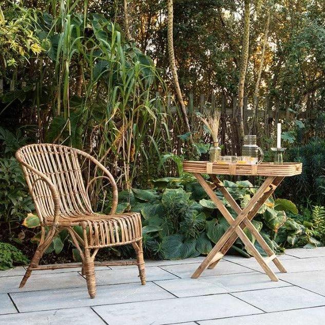 Greige Folding Rattan Tray Table