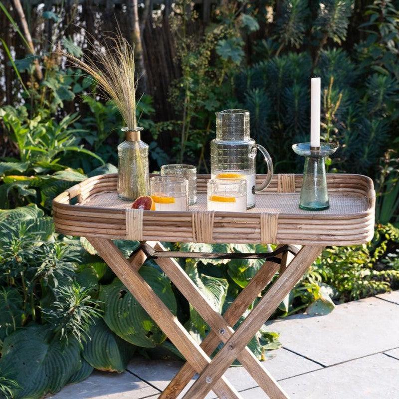 greige Folding Rattan Tray Table