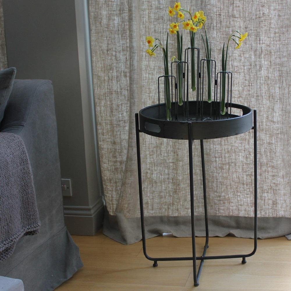 greige Folding Round Iron Tray Table - Three Sizes