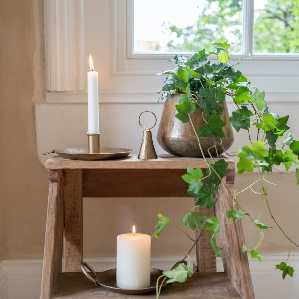 greige Forged Brass Candle Holder