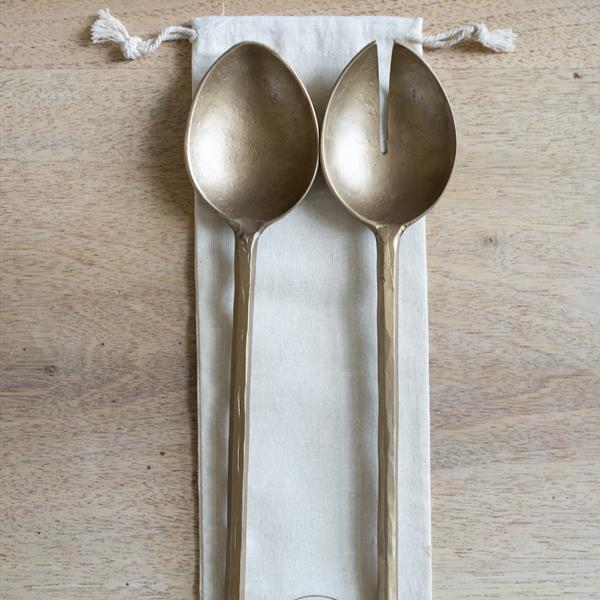 greige Forged Brass Salad Servers