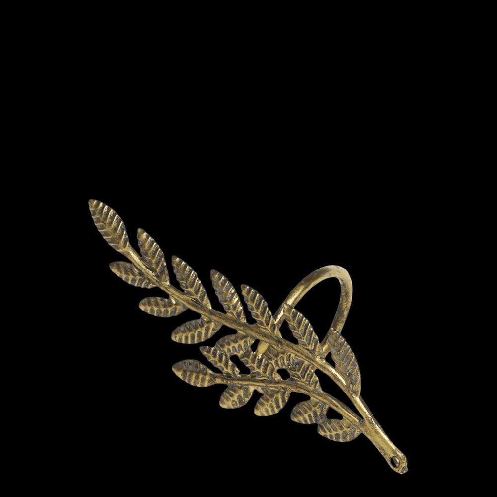Greige Four Fern Leaf Napkin Rings - Antique Brass